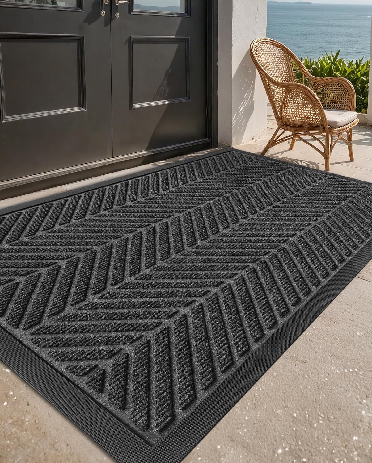 Color&Geometry Outdoor Door Mat for Front Home Entrance Outside Entry Entryway Patio Waterproof Heavy Duty Doormat Welcome Matt - 28"x48" Grey Tire Grey 2'4" x 4' (Rectangular)
