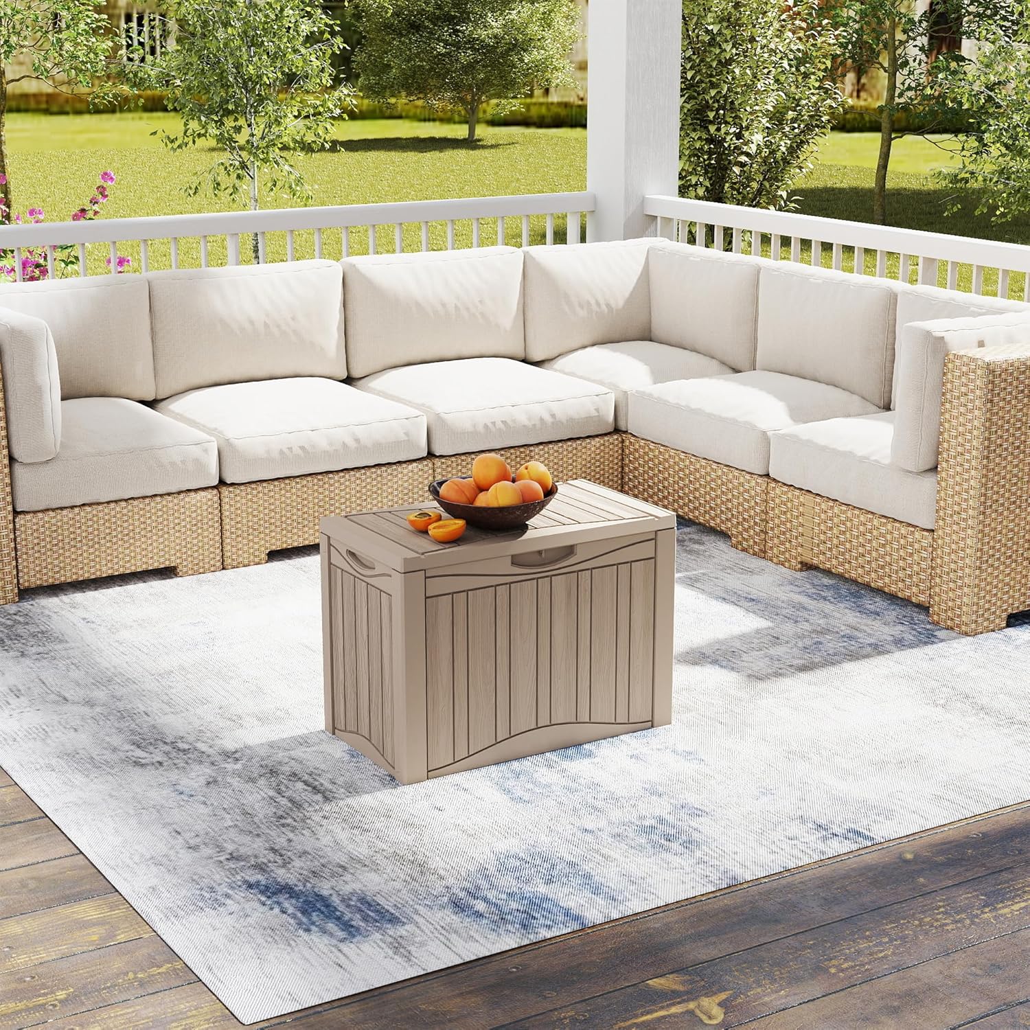 Outdoor Storage Box, 50 Gallon Plus Resin Deck Box Waterproof for Patio, Poolside and Garden, Lockable UV-Resistant Storage Bin Bench Cabinet for Small Spaces, Grey