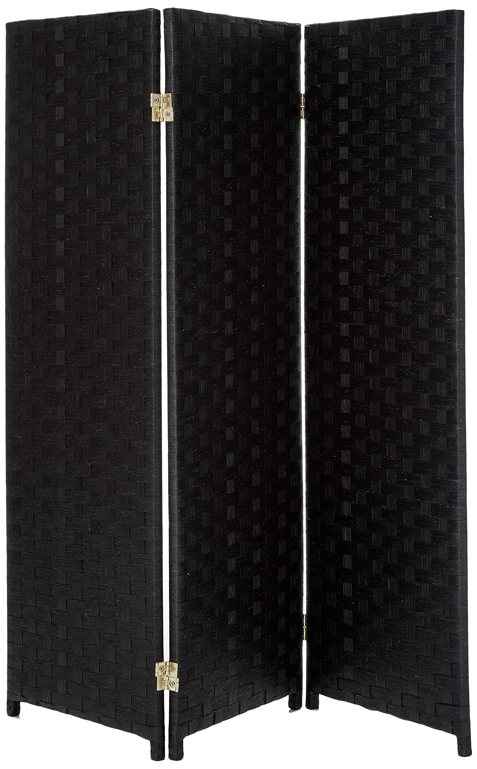 Photo 1 of 4 ft. Short Woven Fiber Folding Screen - Black - 3 Panel 3 Panel Black