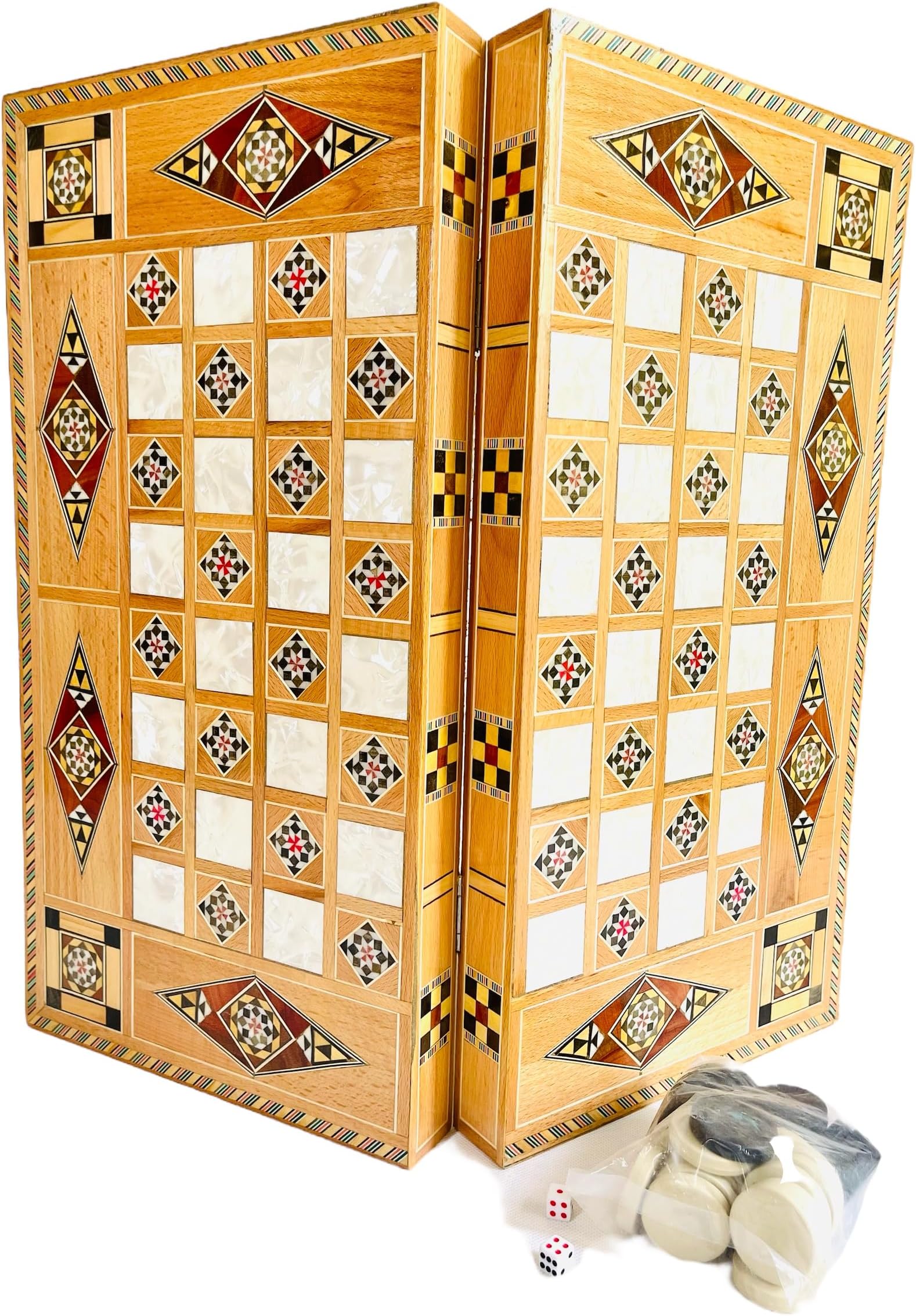 Backgammon Set 19 Inch Classic, Board Game Sets Handheld, طاولة زهر منقوشة ومرصعة بالصدف صناعة يدوية مع حجارة،