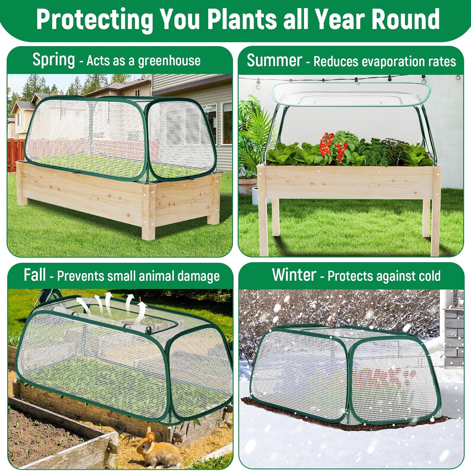 2PACK Raised Garden Bed Covers - 50% Sunblock Plant Covers, Plant Tent Cage with 16 Stakes Protects Plants Against Pests & Animals, Freeze Protection Greenhouse Cover for Seedlings Fruits -45"x22"x16"