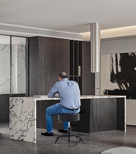 Miniatura 2 de Taburete giratorio negro con ruedas, acolchado grueso y resistente, taburete ajustable con ruedas para médico, médico, salón de masajes, oficina,