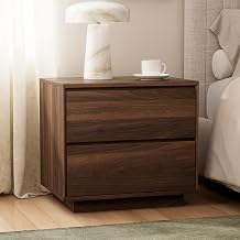 EYYTHUNG Farmhouse Nightstand with 2 Drawers, 21.6" Large Wooden Bedside Table with Storage Drawers, Modern End Table for Bedroom, Brown