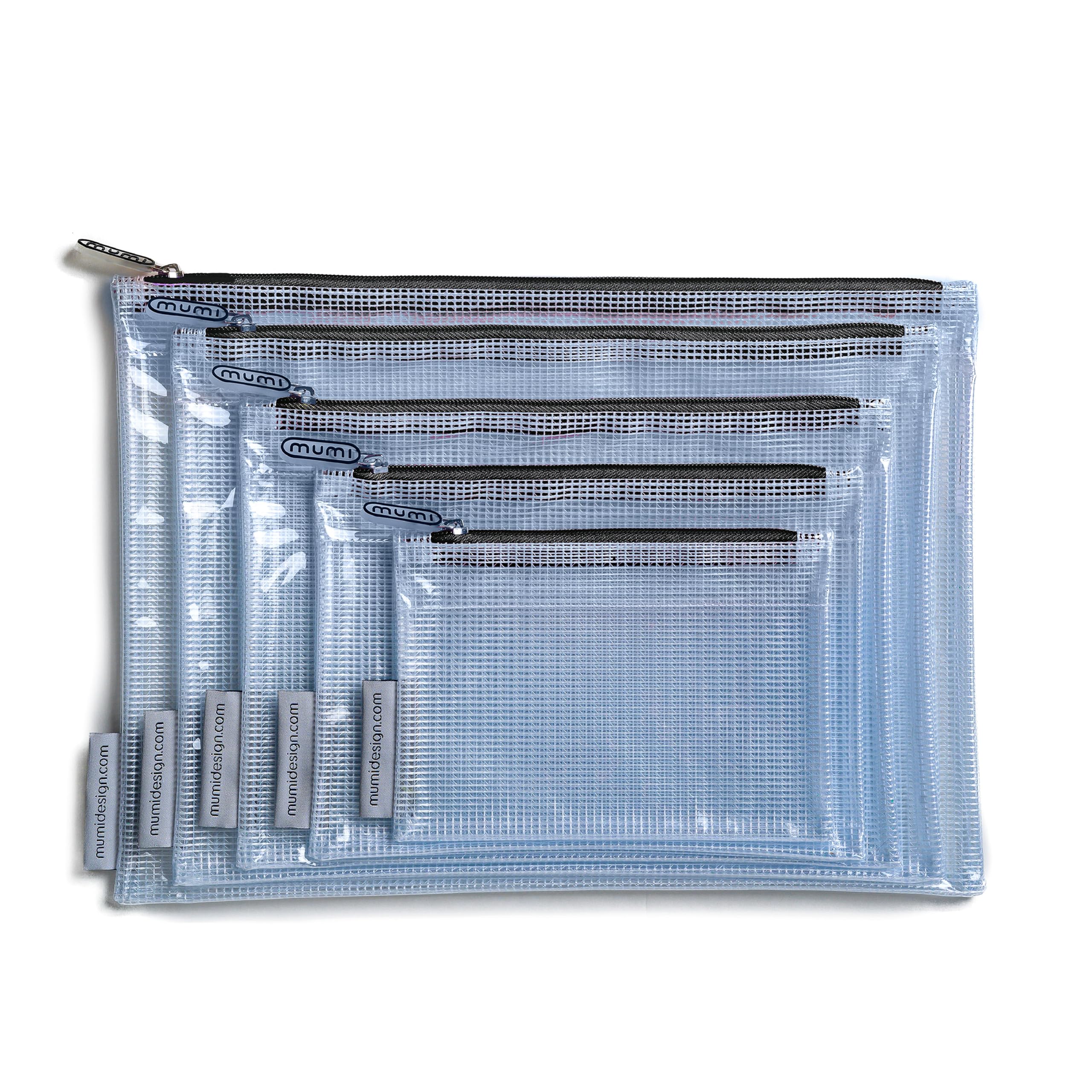 MUMI5 Multi-Size Organizing Bags – Clear Zipper Pouches for Organizing, Storage & Travel with 10 Removable Labels – Reusable Waterproof Mesh Zipper Pouch Set, Plastic Zip Bags for Supplies (Black)