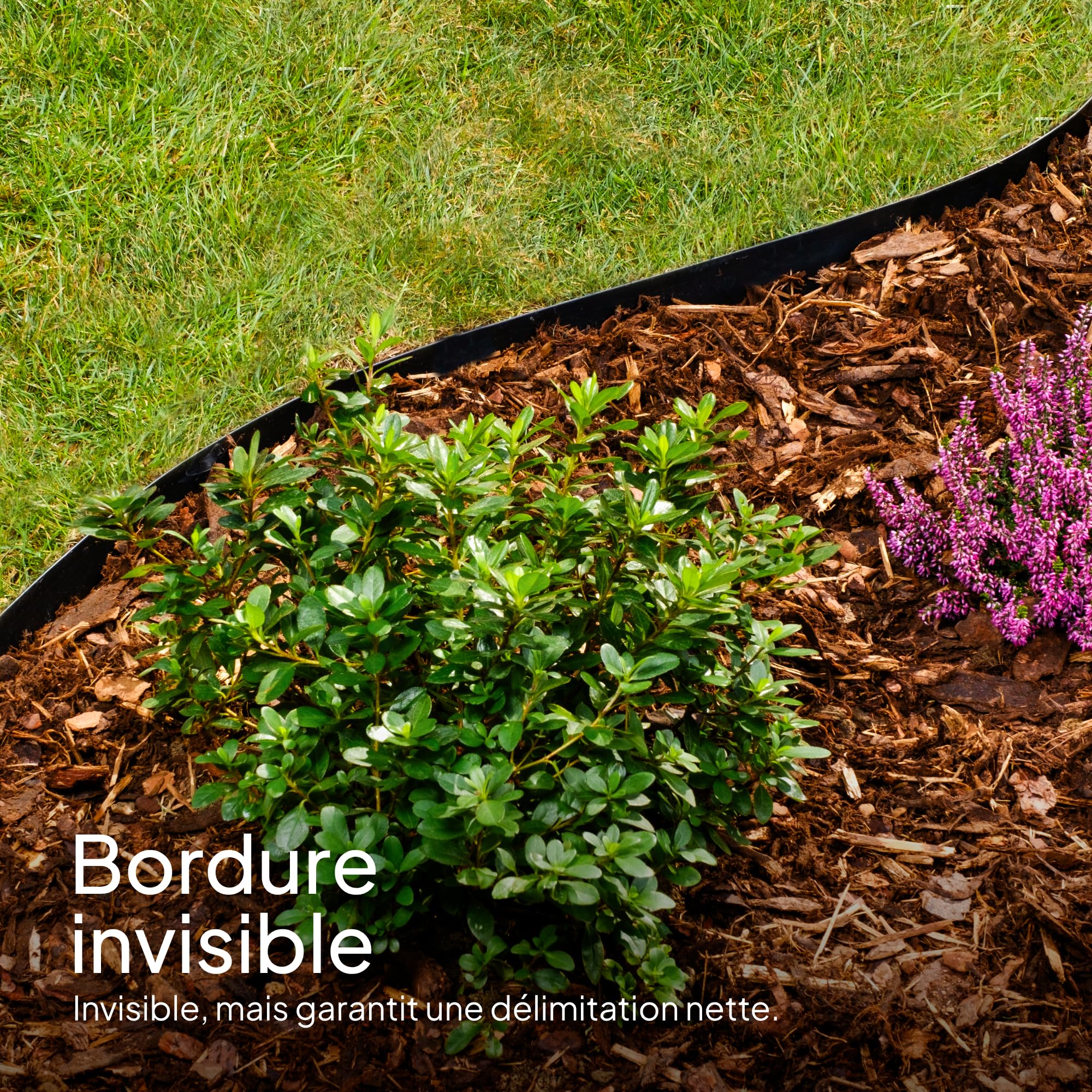 UNIGARDIA Bordure de Jardin Flexible 20m - Hauteur 13cm, Épaisseur 3mm - Bordure de Gazon en Plastique - Bordure de Pelouse résistante aux UV, Utilisation Facile, Noir avec Décor en Bois