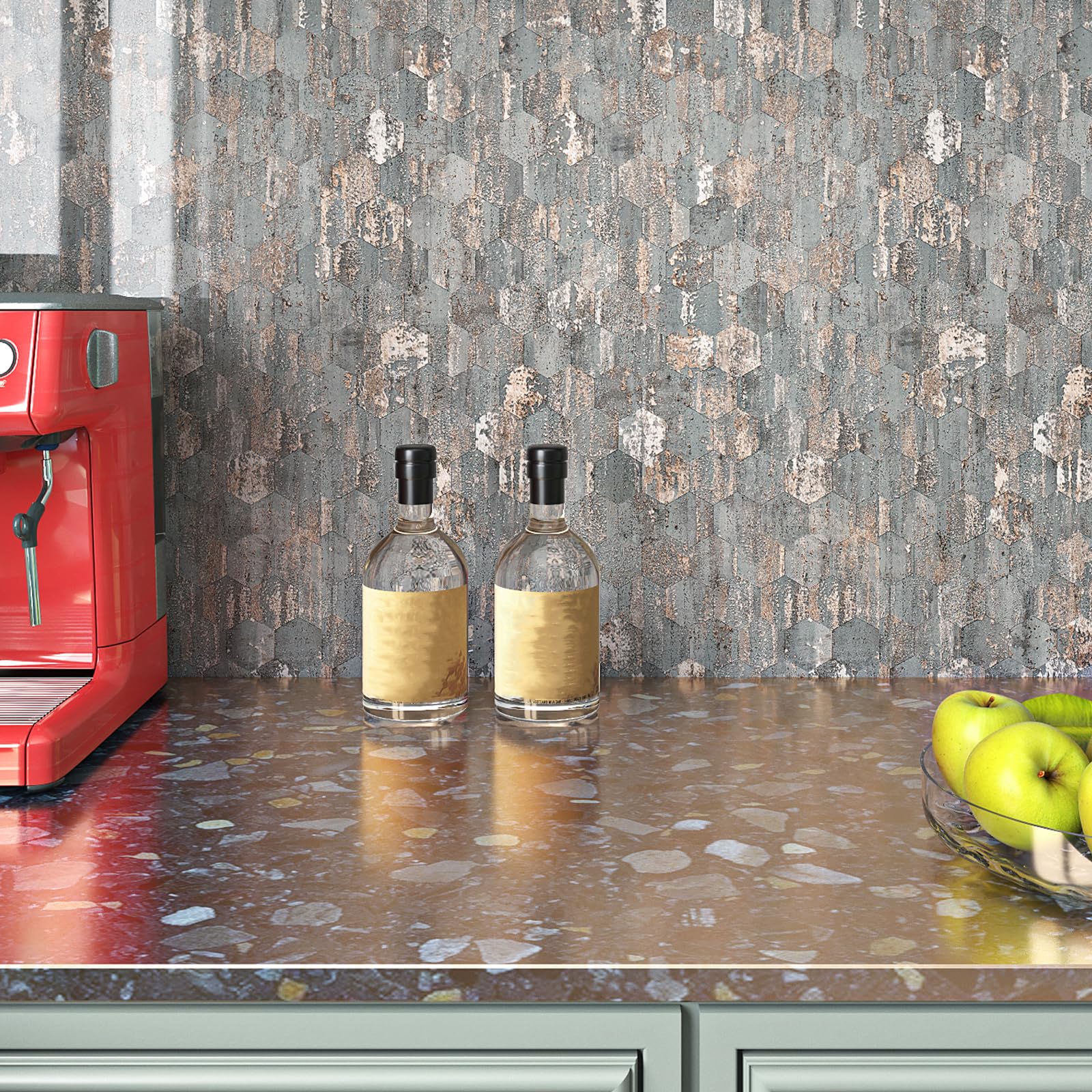 Livelynine Paraschizzi Cucina Adesivo Rosa e Grigio 40CMx10M Impermeabile Carta da Parati Autoadesiva Muro Cucina Bagno Cemento Grigio Carta Adesiva per Mobili Geometrica Pellicola Adesiva