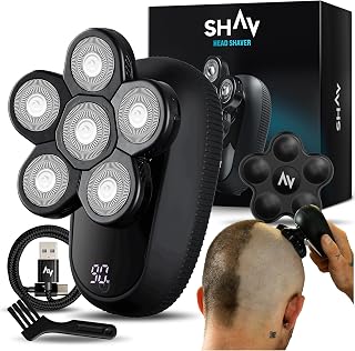 Maquinilla de afeitar eléctrica para cabeza Shav, maquinilla de afeitar eléctrica masculina, rotativa, rotativa, resistente al agua, IPX6, afeitado en seco y húmedo, cortado, 6 cabezales, inalámbrico