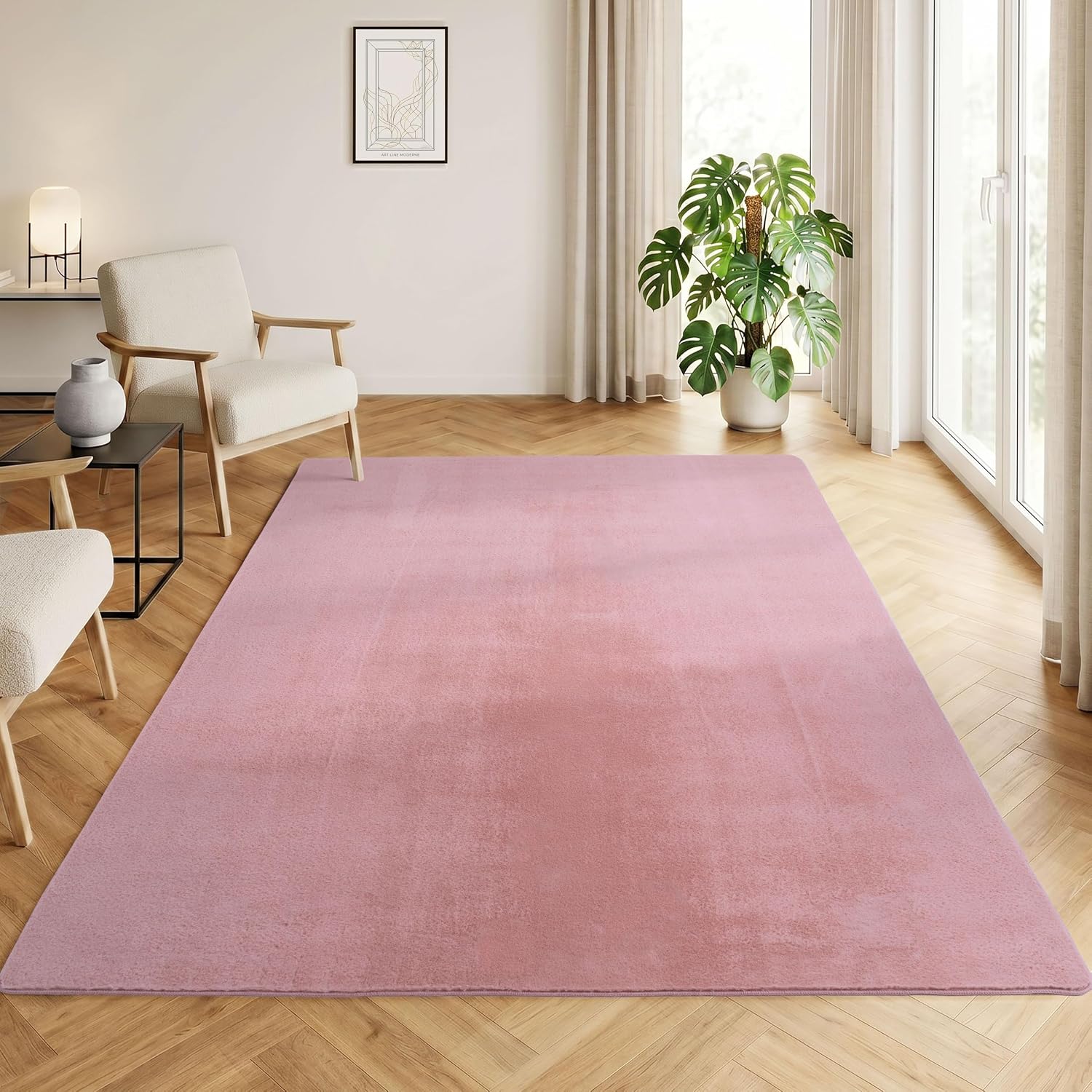 (-52%) HomebyHome Teppich Rosa 160x220 cm Waschbarer Kurzflor Teppich, rutschfest & weich, modernes einfarbiges Design für Wohnzimmer, Schlafzimmer, Küche & Kinderzimmer.