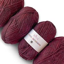 Wool Wonders #4 Worsted Weight Wool Yarn, 4-Pack 640Yds/400G Burnt Maroon | #4 Medium Weight Wool Yarn for Crocheting with Free Patterns - Variegated Aran Weight Wool Blend Yarn for Knitting
