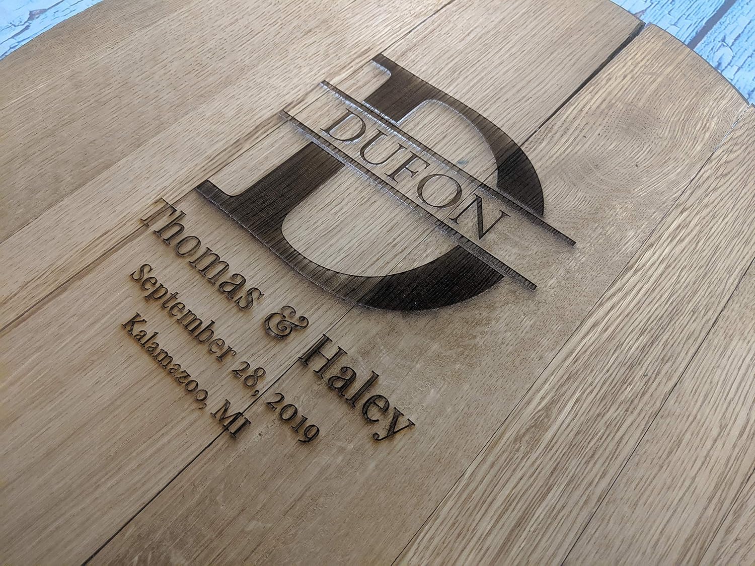 WhiskeyMade Personalized Wedding Guestbook Alternative - Made from Real Whiskey Barrel Heads - Made in The USA