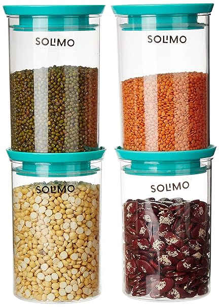 Amazon Brand - Solimo Airtight Stackable Plastic Storage Containers, Set of 4 (900 ml each)