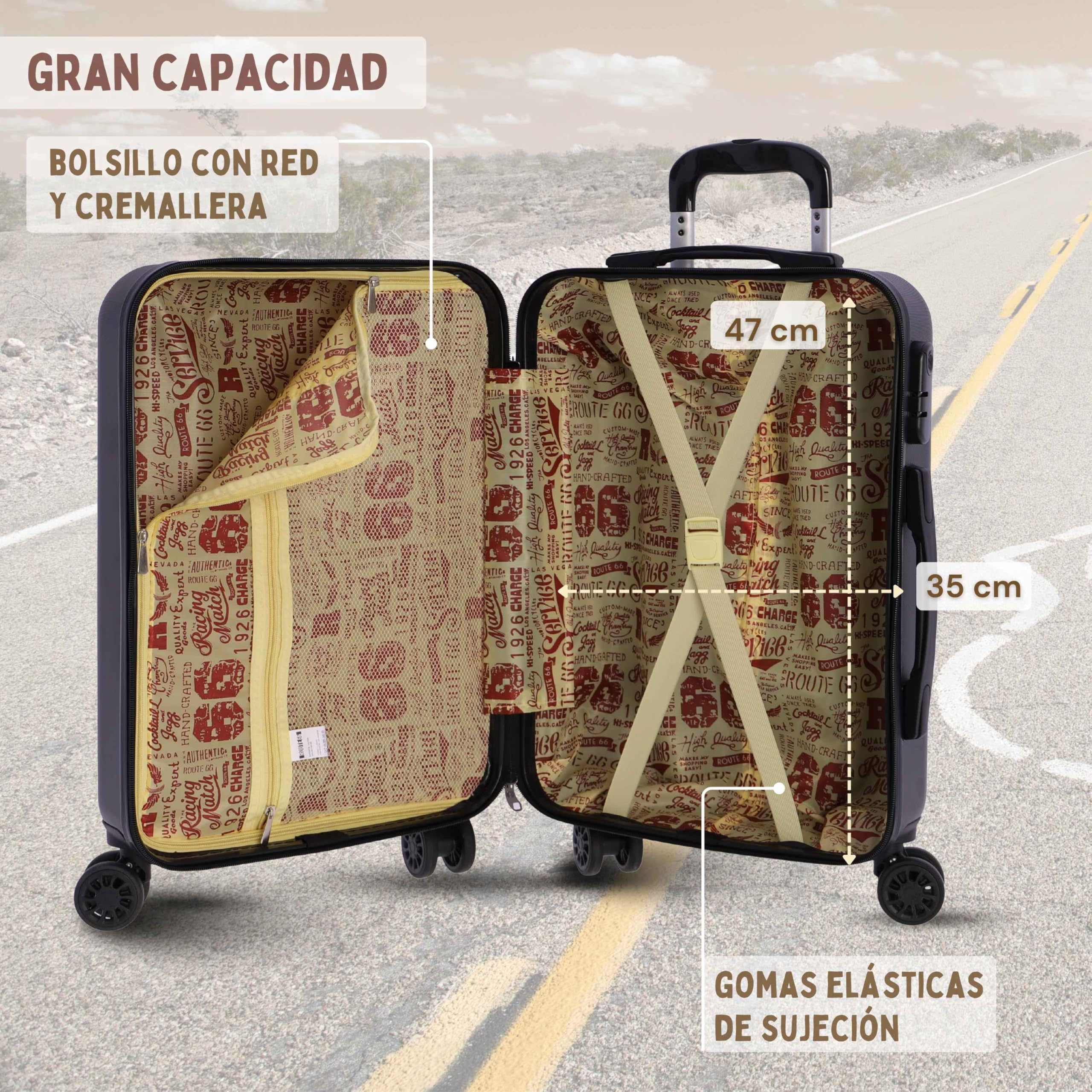 ROUTE 66 - Maleta Cabina 55x40x20- Maletas de Viaje - Maletas de Viaje Cabina Apta para Ryannair- Trolley Equipaje para Avion Resistente con 4 Ruedas de 360º y candado numérico