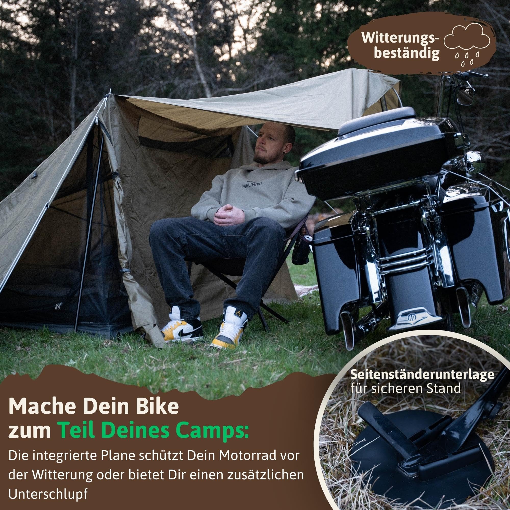 MALIHINI Tente de moto [2 personnes] – Tente de moto avec petite taille pliée, imperméable | Bâche de moto et auvent | Tente de motard pour motards | Vélo et camping