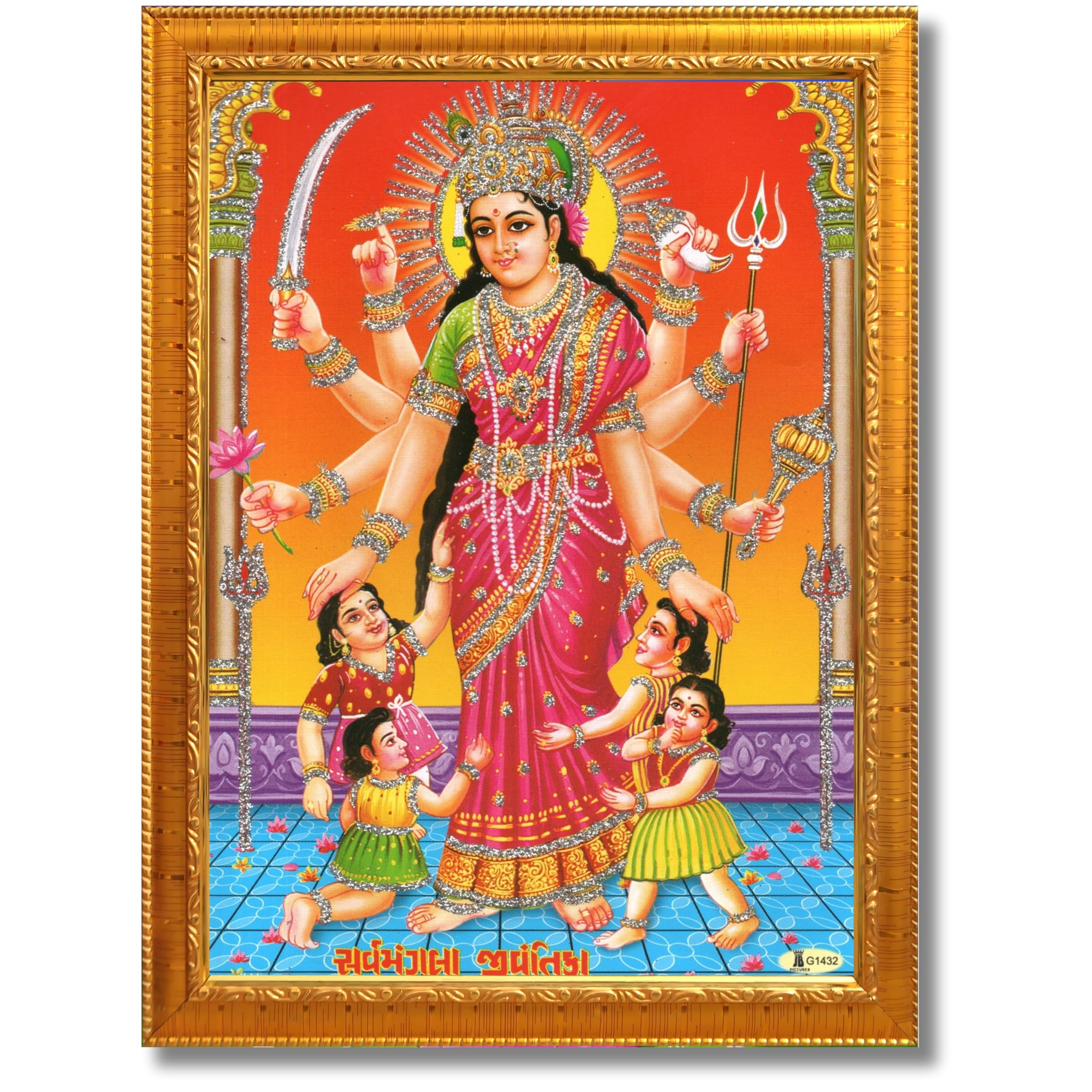 CRAFT QUEST Shri Jivantika Sarva Mangala mata Wall Painting Framed Home Decor (Wood,Matte,Gold,Small Size,6 x 8 Inch)-image-15