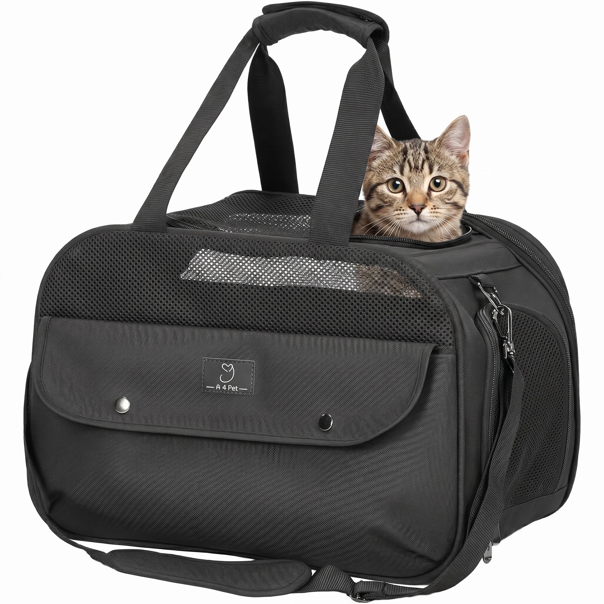 A4pet - Transportador de mascotas de tela aprobado por aerolíneas para perros y gatos, color negro