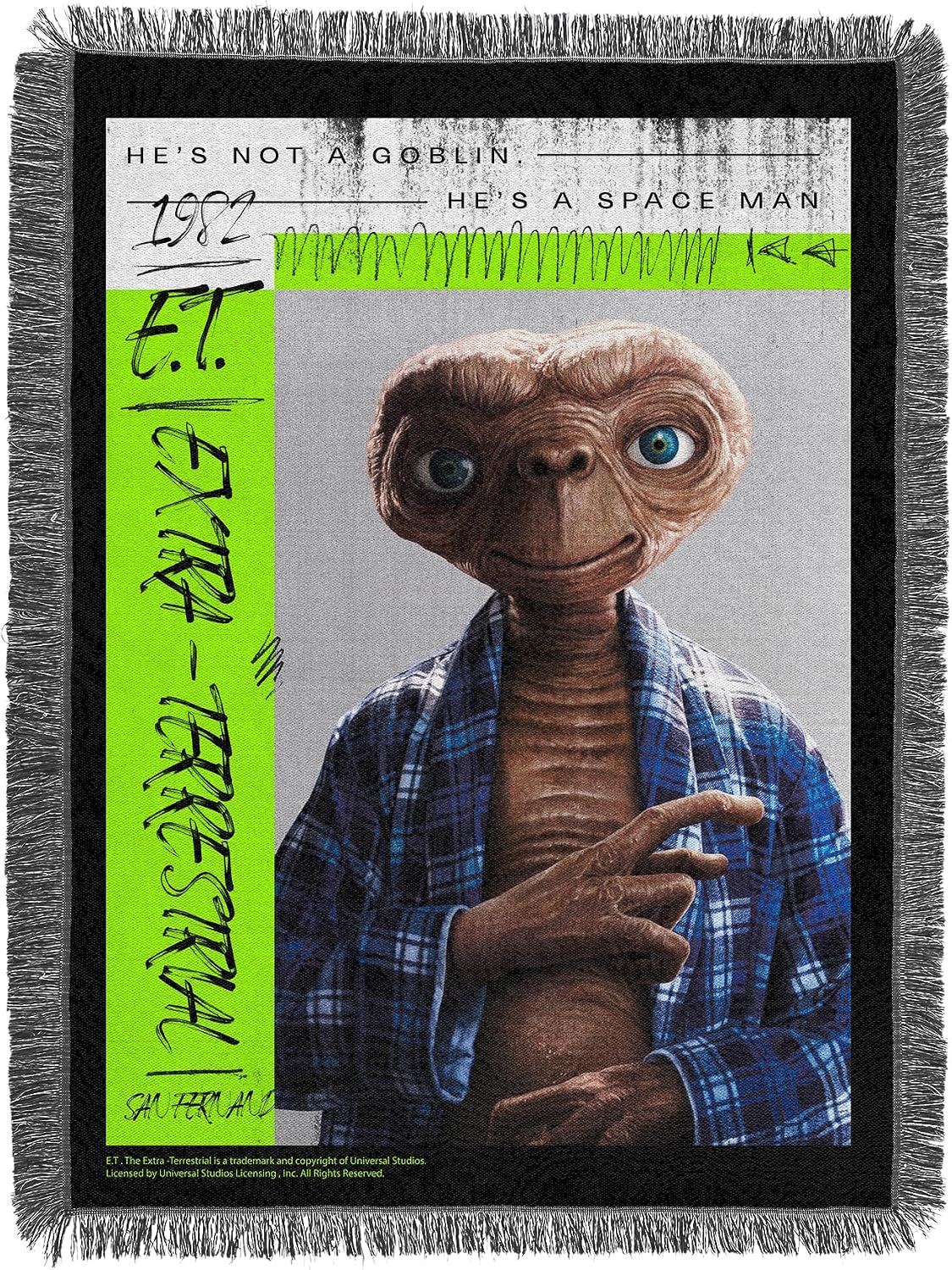 Universal E.T. He’s Not a Goblin Tapestry Throw Blanket – 48 x 60 Inch Woven Decorative Blanket with Fringe – Soft Machine Washable Wall, Couch, or Bed Accent