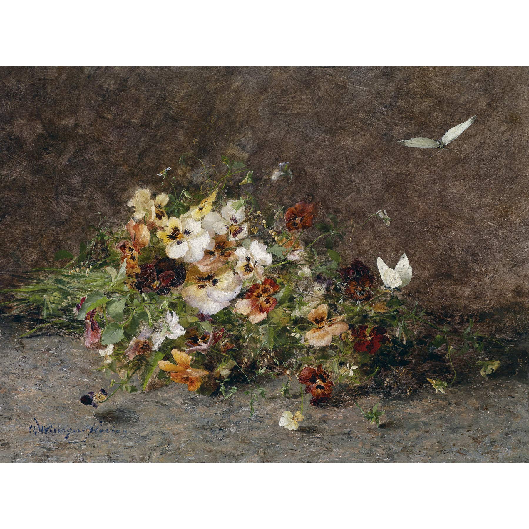 Artery8 Florian Pansies Butterflies Flowers Painting Large Wall Art Poster Print Thick Paper 18X24 Inch