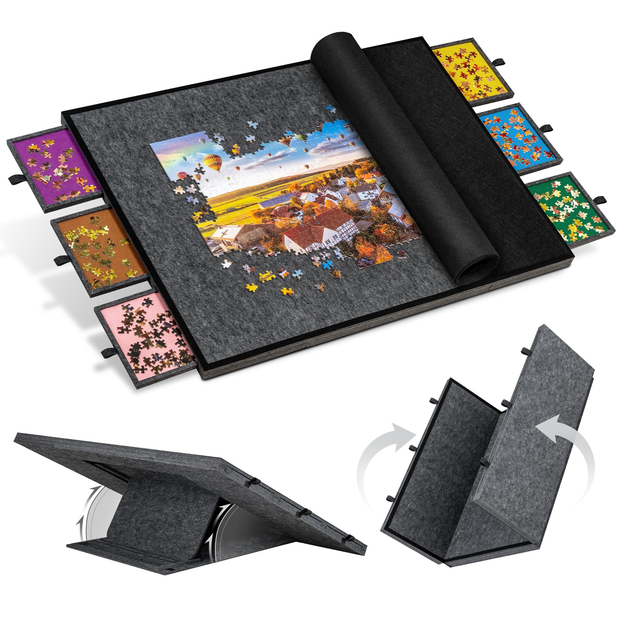 Becko US 2000 Piece Foldable & Tilting Puzzle Board with 6 Colored Drawers & Cover, Lightweight & Portable Puzzle Table with Stand Easel for Angle Adjustment, for 2000 1500 1000 Pieces Jigsaw Puzzles