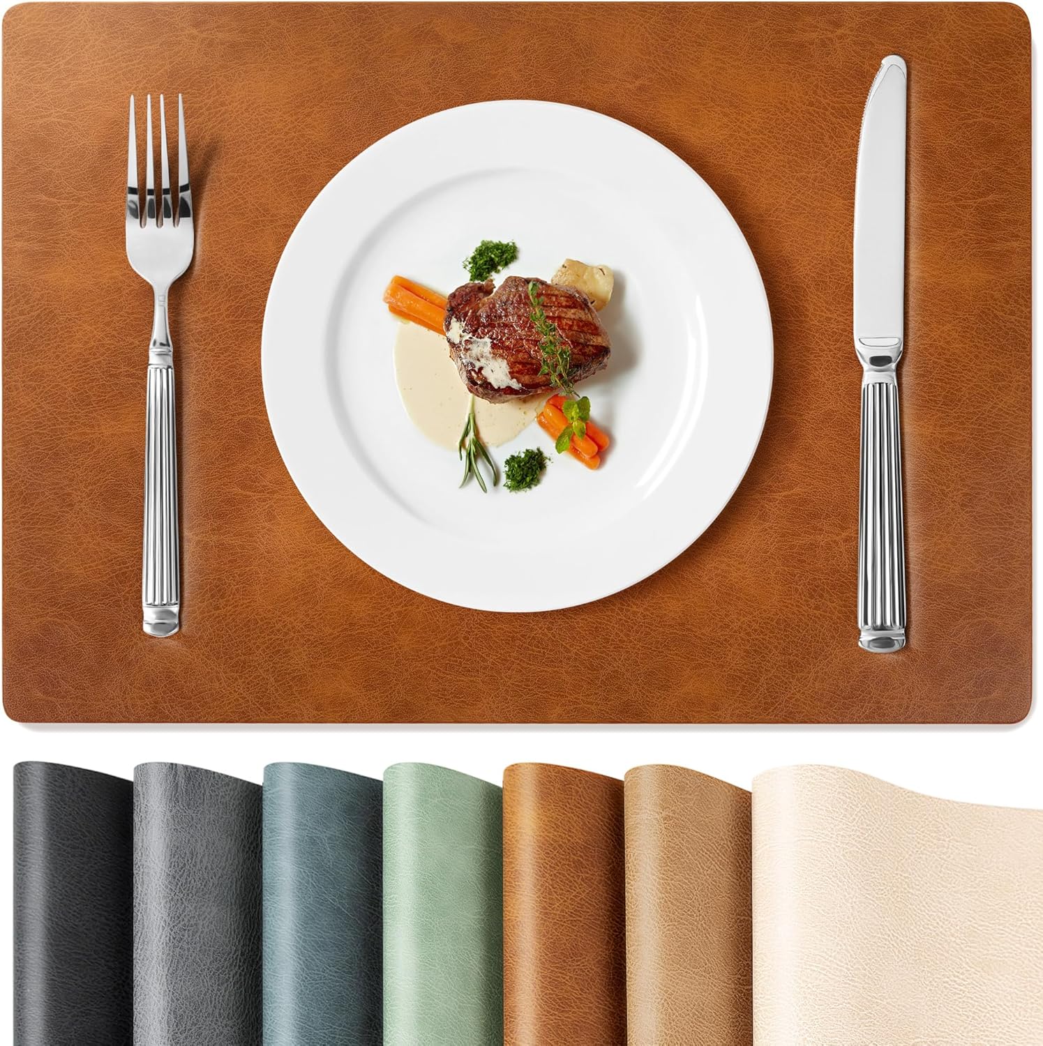 Roxifina Vinyl Placemats Set of 6 - Faux Leather Waterproof Washable PU Place Mats, Heat Resistant 12 x 17 Inch Easy Clean Wipeable Non-Slip Table Mats for Dining, Kitchen, Outdoor (Reddish Brown)
