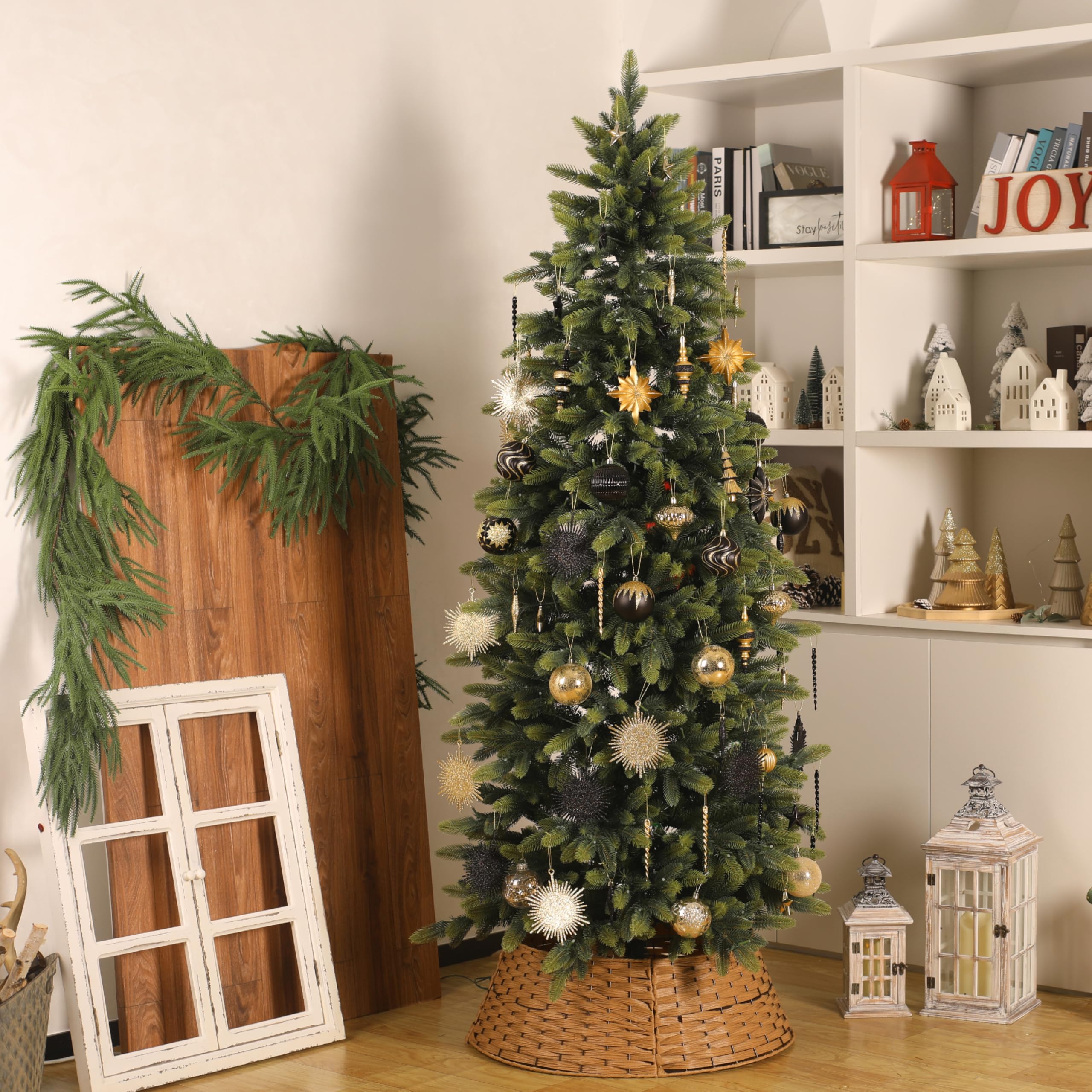 Alupssuc 80pcs Christmas Balls Ornaments Set, Shatterproof Plastic Baubles Christmas Pendant for Xmas Tree, Holiday Wedding Party Decoration with Lanyards Included, Black and Gold