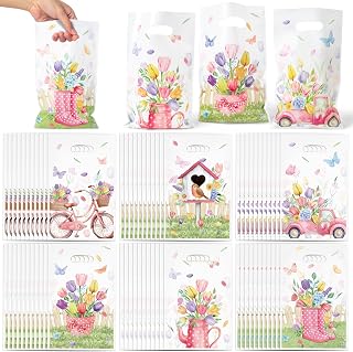 Tulip Party Favor Bags - 150Pcs Floral Sweet Goody Candy Treat Gift Bags, Tulip Flowers Themed Party Decorations for Kids Birthday Wedding Bridal Shower Supplies