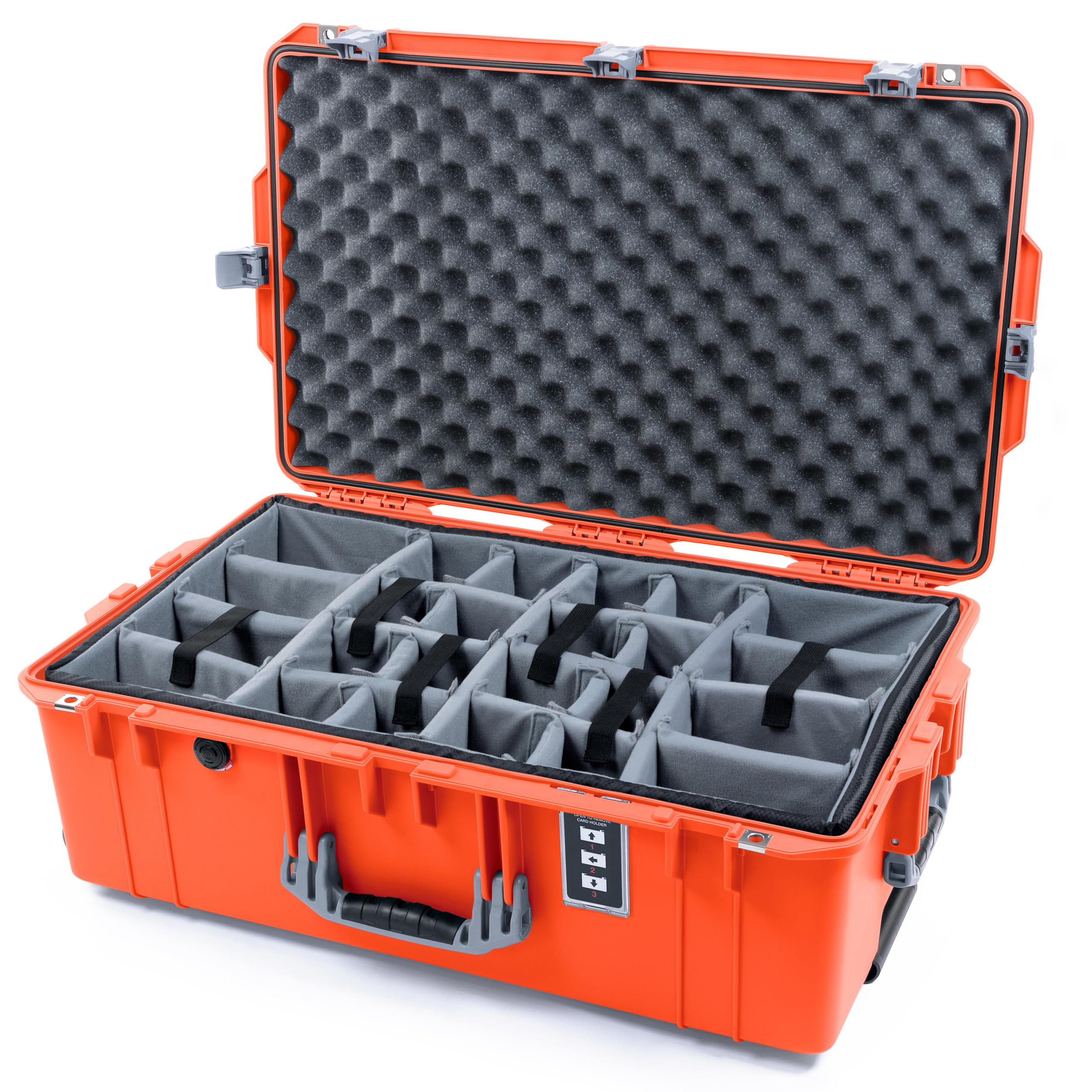 Pelican 1595 Case by ColorCase - Orange - Large Sized Waterproof Case with Grey Padded Dividers & Convoluted Lid Foam - Silver Handles & Latches