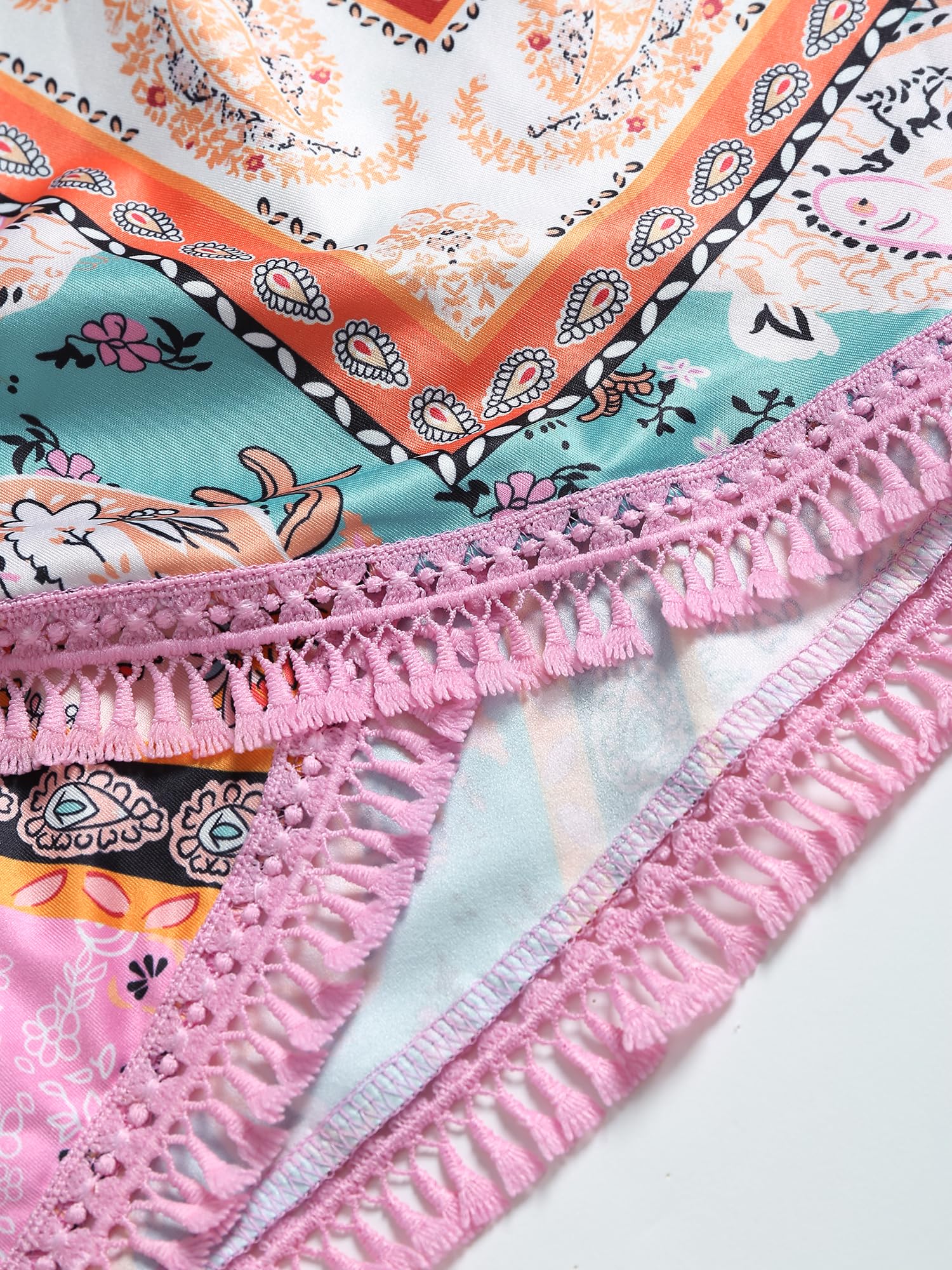 ZAFUL Schlitzrock für Damen, Boho-Print, seitliche Krawatte, Wickelrock mit Quaste, lässiger Strand-Minirock