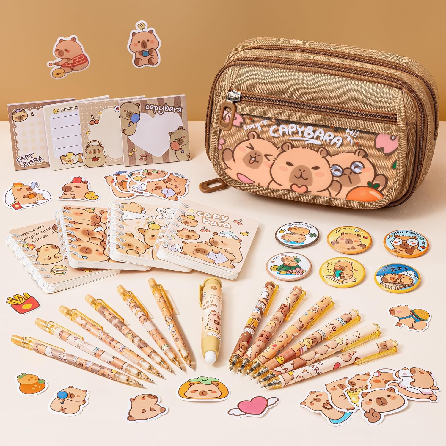 Fimibuke Capybara Backpack for School Girls, 28PCS Capybara Toddler School Supplies Stationery Set with Bookbag Pencil Case Pens Pencils Notebook Valentines Gifts for Kindergarten Elementary Student - Image 7