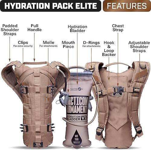 Miniatura 3 de TACTICON Hydropack Elite - Paquete táctico de hidratación corporal desnudo, empresa propiedad de veteranos de combate  Fuente de agua para todo el