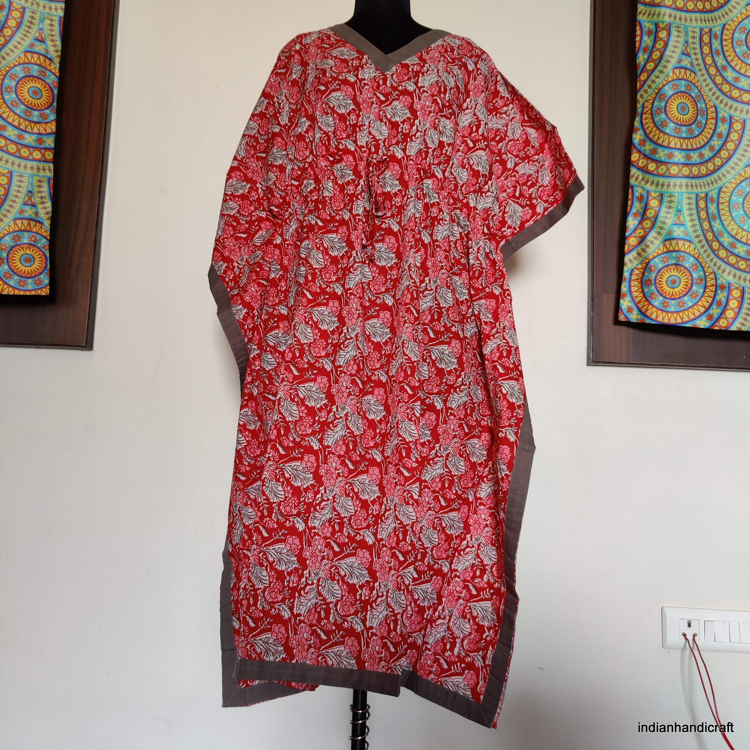 100% indiano bello stampato cotone kaftano mano blocco stampato Caftan nuoto copertura fino spiaggia usura Caftan 013