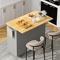 Vista 13 de Shintenchi Isla de cocina con hoja plegable, mesa de isla enrollable con almacenamiento, armario de cocina con ruedas con área de asiento para Negro