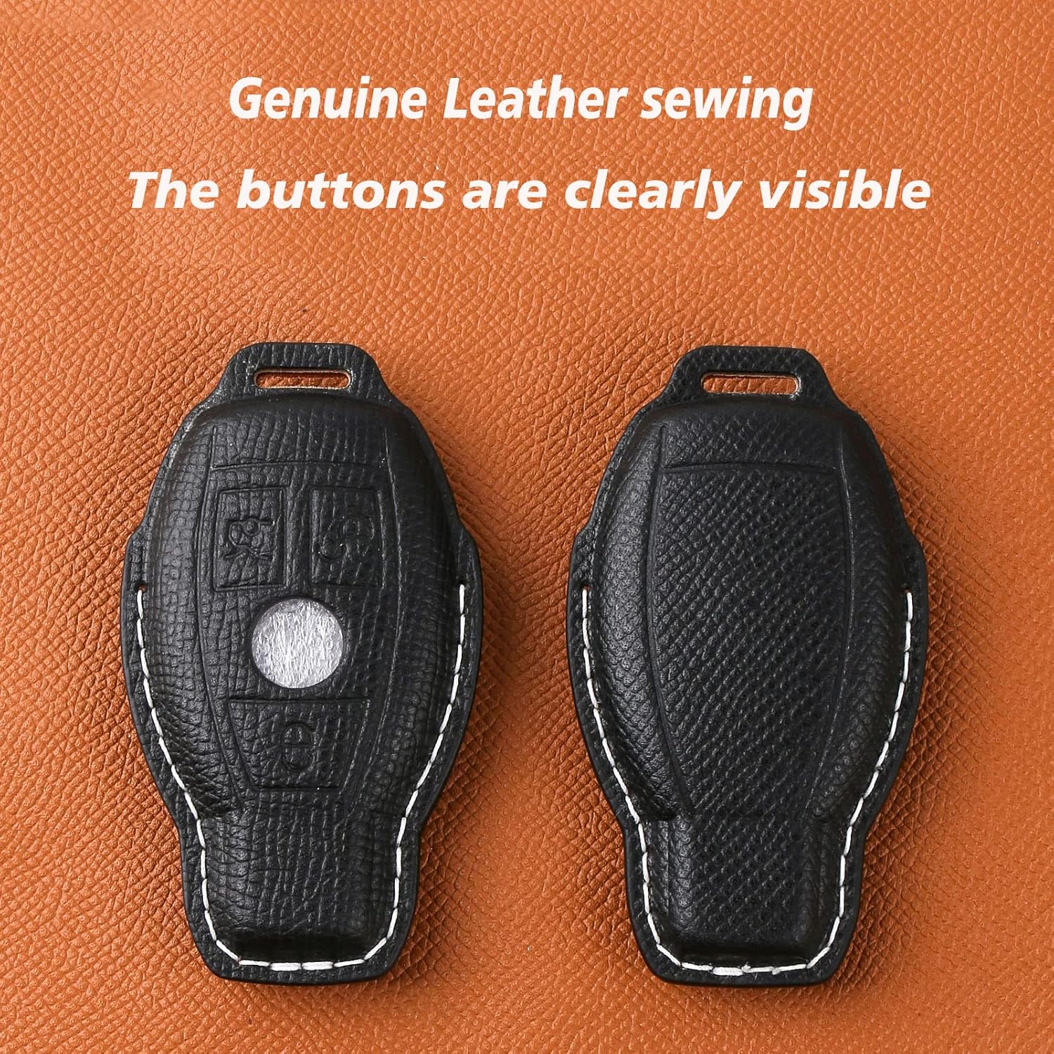 Leather Key fob Cover,Keychain Shell,Leather Key case Protector Compatible for 3 Buttons Mercedes Benz C E M S GLK CLA GLA GLC GLE CLS CLK G AMG Series Smart Remote Key (Black) - Image 4
