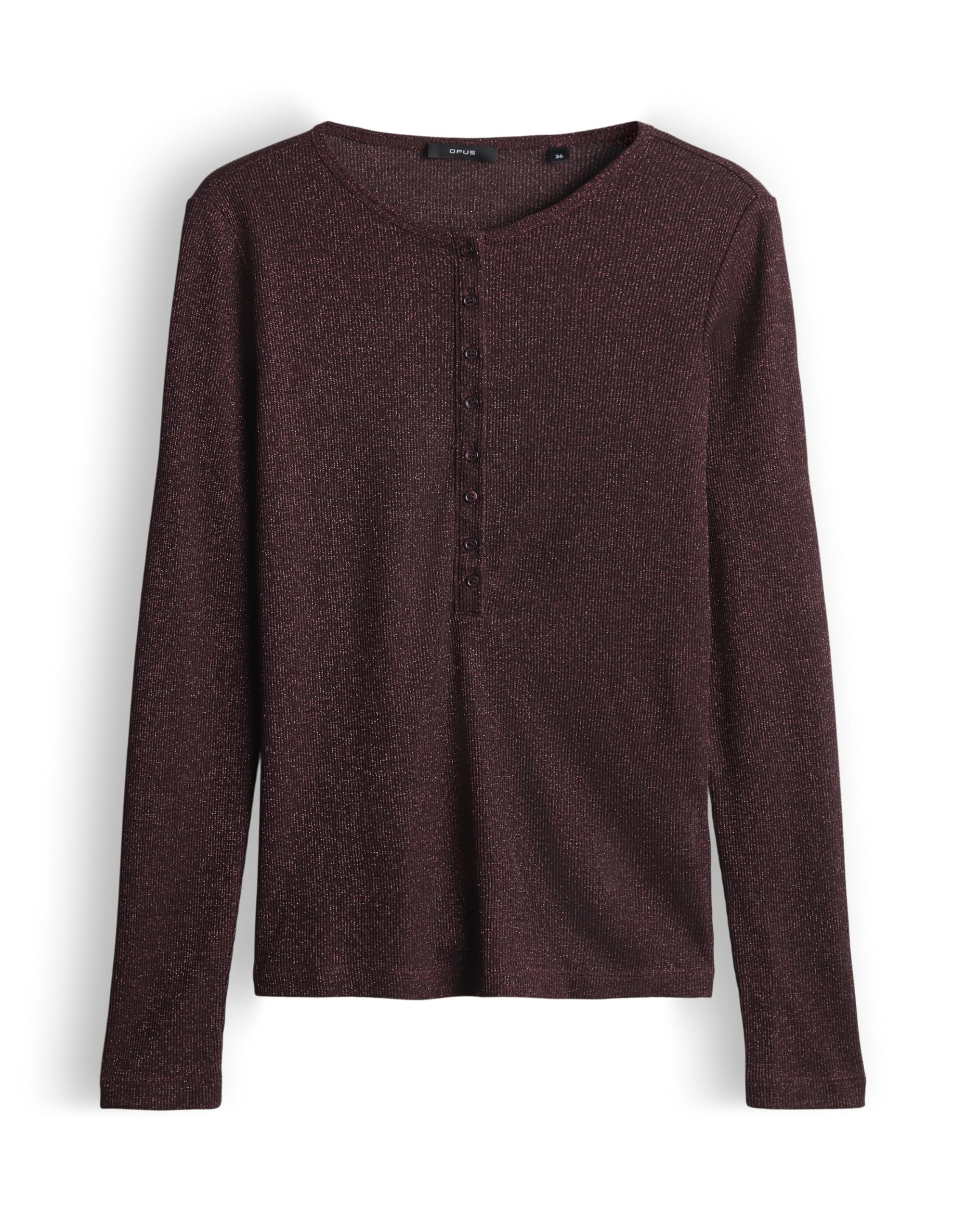 OPUS Damen Langarmshirt SOSMICA Slim-Rippen-Longsleeve im Henley-Stil, Dark Grape