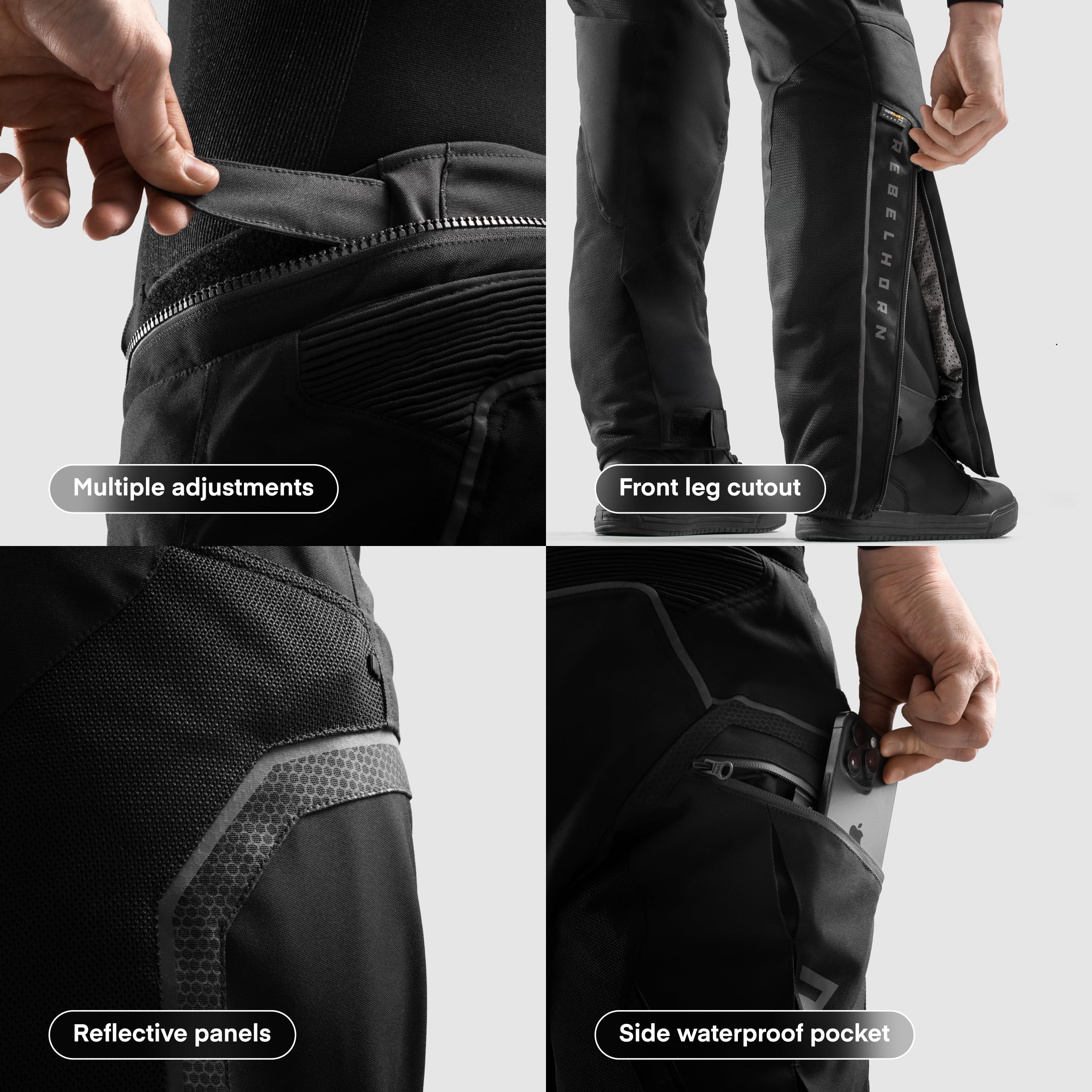 REBELHORN Hiflow V Pantaloni da Moto Uomo | Tessile | Protezioni per Ginocchia e Fianchi Livello 2 | Membrana HydraShield PRO | Ventilazione | Fodera Termica | 3 Lunghezze | Taglie Fino alla 10XL