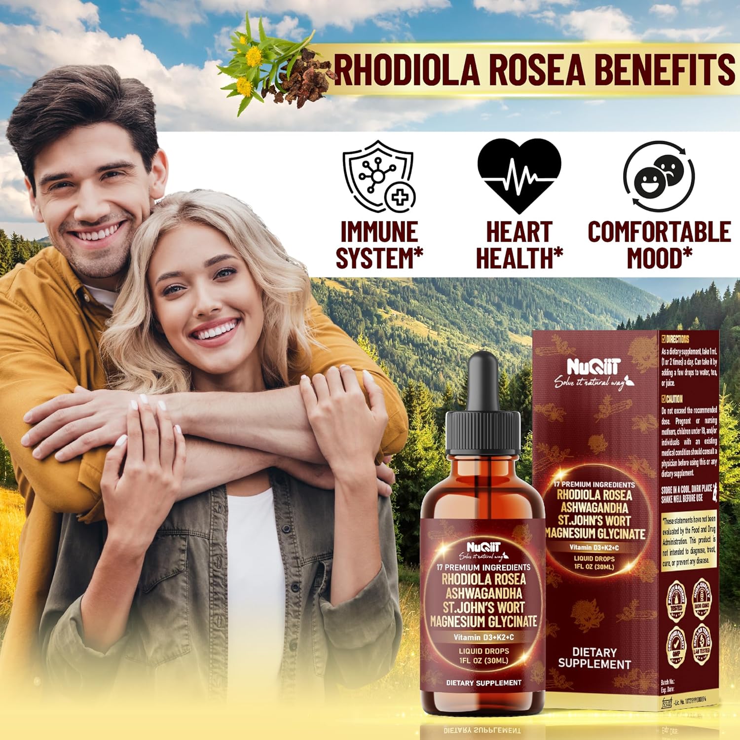 17in1 Rhodiola Rosea Liquid Drops Tincture w/Ashwagandha Magnesium, L-Theanine. Ultra Rhodiola Cortisol Supplement, Rhodiola Root for Mood, Energy - 1 FL Oz - 60 Day Supply - Image 4