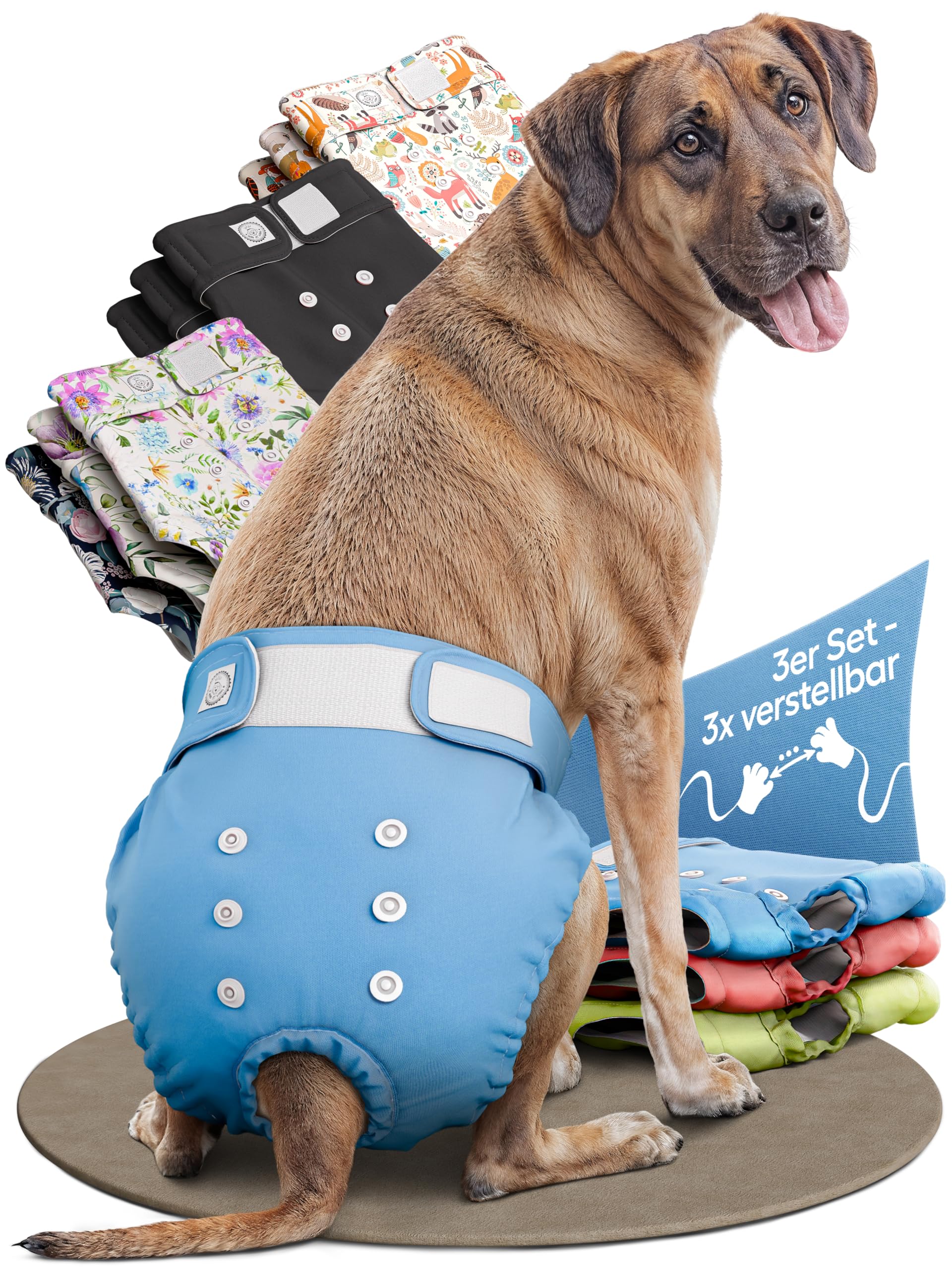HUND IST KÖNIG® Pannolini per cani per femmine [3 pezzi] Pantaloni assorbenti per cagne, regolabili in 3 posizioni per una vestibilità fissa, pannolini ecologici per cani