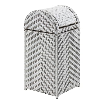 Greemotion Azur Modern Aluminum and All-Weather Wicker Outdoor Trash Can with Push Lid for Outdoor, Patio, Pool Area, Garden, Gray and White