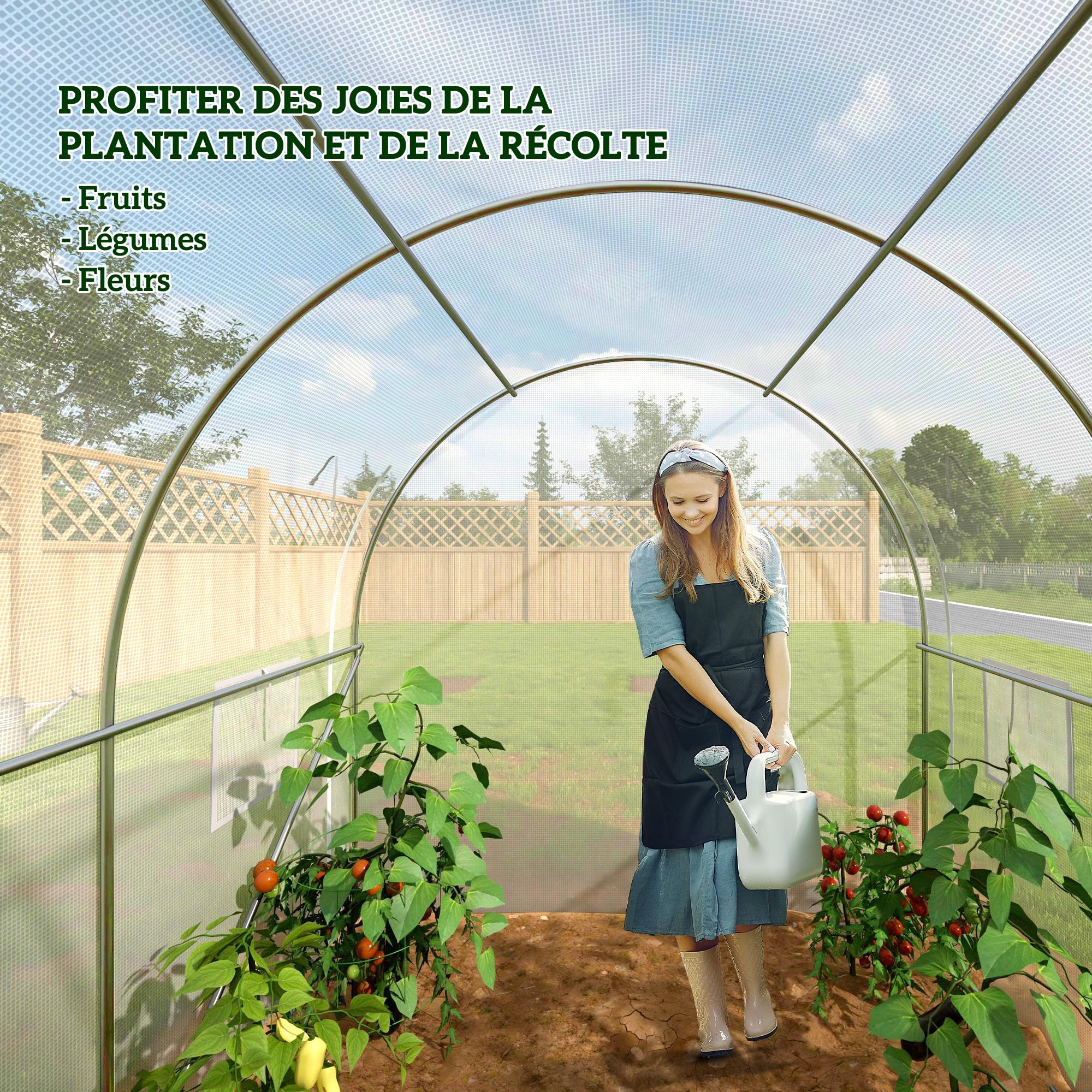 Outsunny Serre de Jardin 6 m² 3 x 2 m avec 1 Porte + 2 parois latérales zippées enroulables, 6 fenêtres, Acier galvanisé PE Haute densité 140 g/m² Anti-UV Blanc
