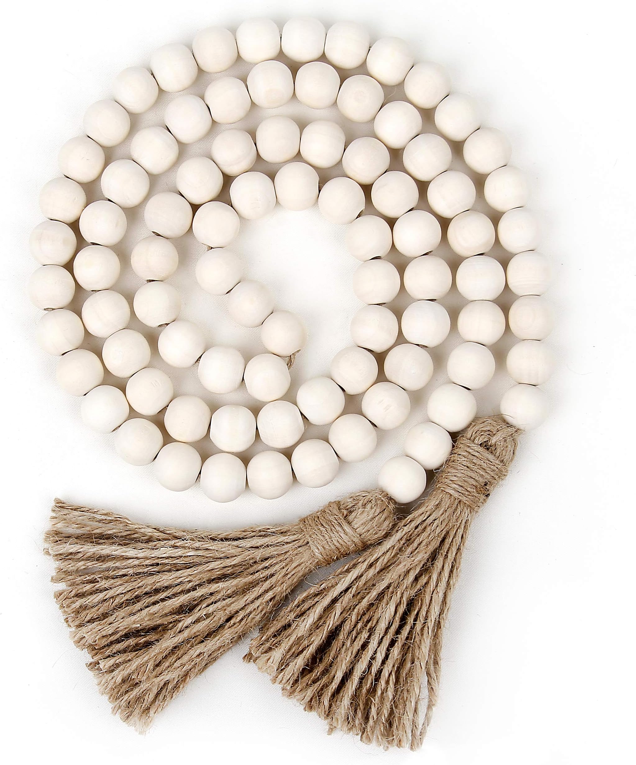 RAMIRABI 58in Wood Bead Garland with Tassels,Farmhouse Beads Rustic Country Decor Prayer Boho Beads Wall Hanging Decoration (Nature)