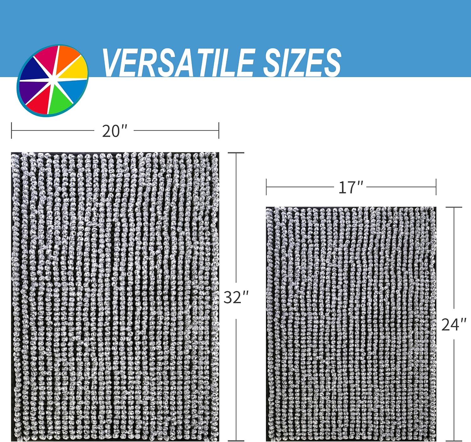 POLYTE Premium Microfiber Shaggy Short Chenille Bath Mat Non Slip, 20 x 32 in / 17 x 24 in, Set of 2 (Black)
