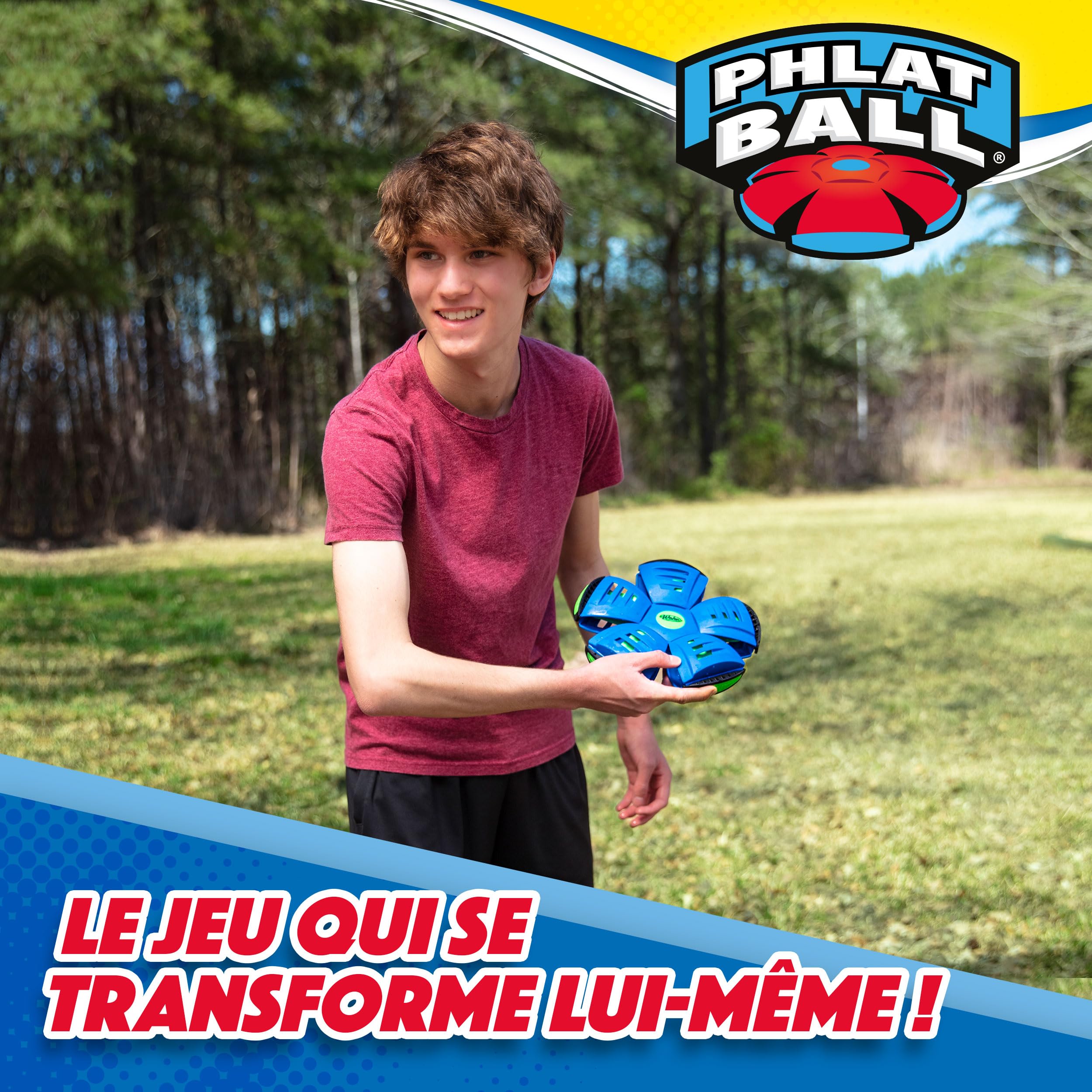 Wahu - PHLAT BALL Classic - Rouge - Frisbee Volant qui se Transforme en Ballon - Jeux Extérieur Enfants Dès 5 Ans - Balle Innovante 15,7cm - Frisbee 22,9 cm - Jeu Plage & Plein Air - 2+ Joueurs