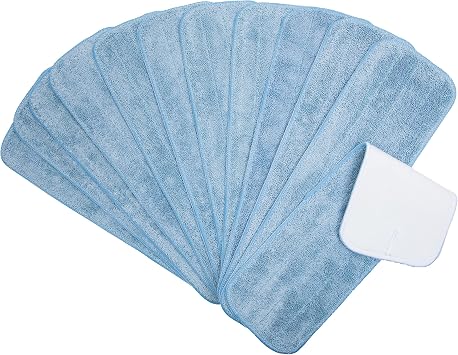 Arkwright Spray Mop Replacement Pads - Pack of 12 Bulk Microfiber Flat Dry and Wet Refill Mop Pads Floor Cleaning, Compatible with Bona and Rubbermaid, Fits All Mop Heads, 18 in, Blue