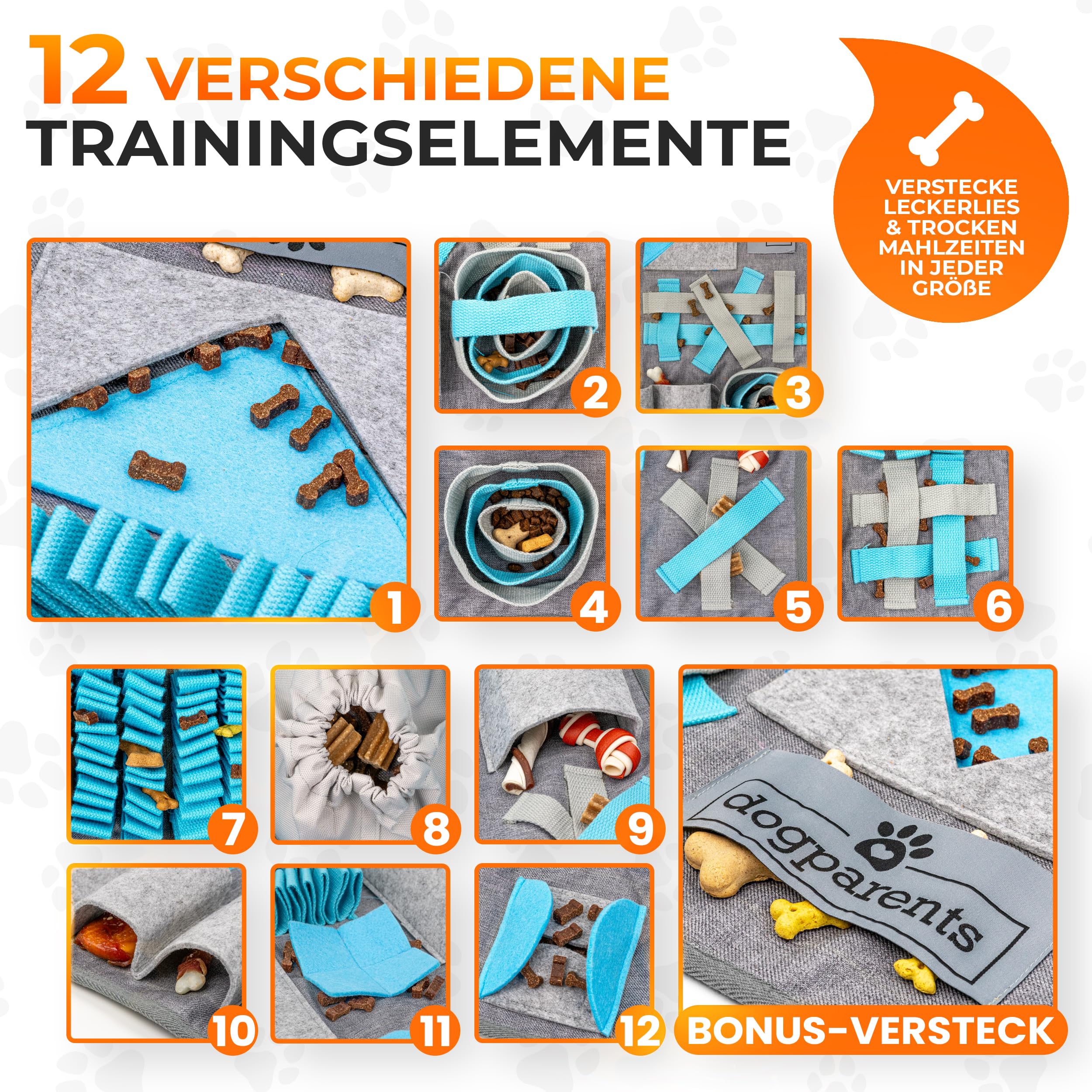 DOGPARENTS® Schnüffelteppich für Hunde groß & klein [12 VERSTECKE] Hunde Beschäftigung EXTRA ROBUST Schnüffelteppich Hund & Katze - Schnüffelmatte Hund blau