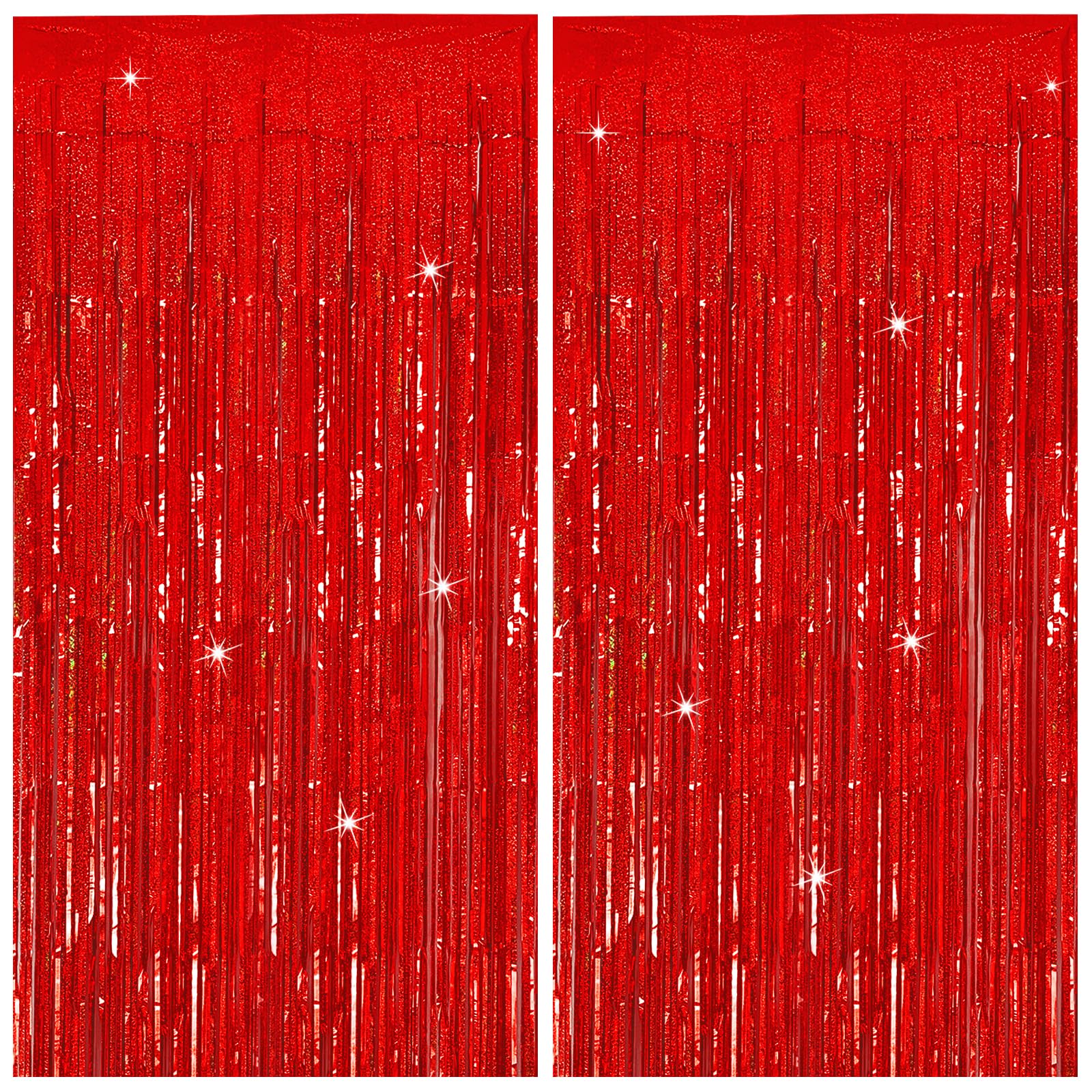 Tinsel Curtain Backdrop Red Birthday Party Decorations 2 Packs Glitter Foil Fringe Curtain Decor Streamers Photo Booth for Christmas Wedding Halloween