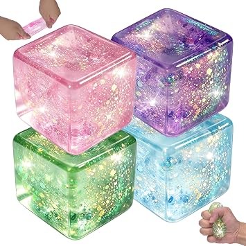 4PCS Aurora Cube Fidget Toys Ice Cube Stress Toys Slow Rising Sensory Fidget for Adults Kids Soft Hand Toy for Anxiety Relief Focus ADHD Autism Desk Toy