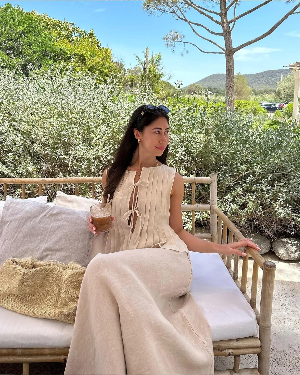 Tie Front Tank Tops for Women Y2K Bow Sleeveless Coquette Pleated Ruffle Shirts Summer 2024 Babydoll Top - Image 6