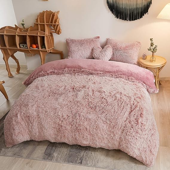 MEGO Luxury Shaggy Faux Fur Duvet Cover Set, Soft 3 Pieces Fluffy
