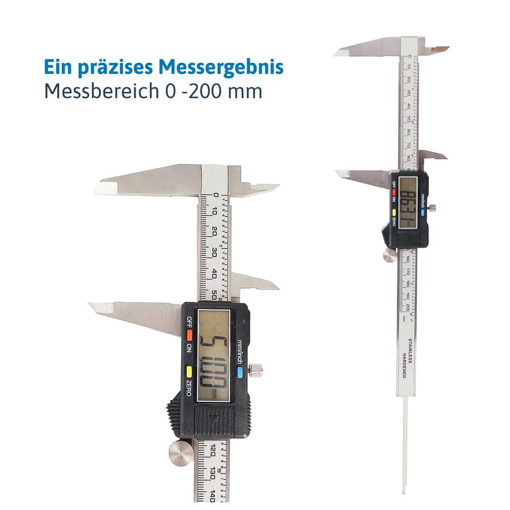 Calibrador digital, pantalla LCD, CE, rango de medición 200 mm, 8 pulgadas
