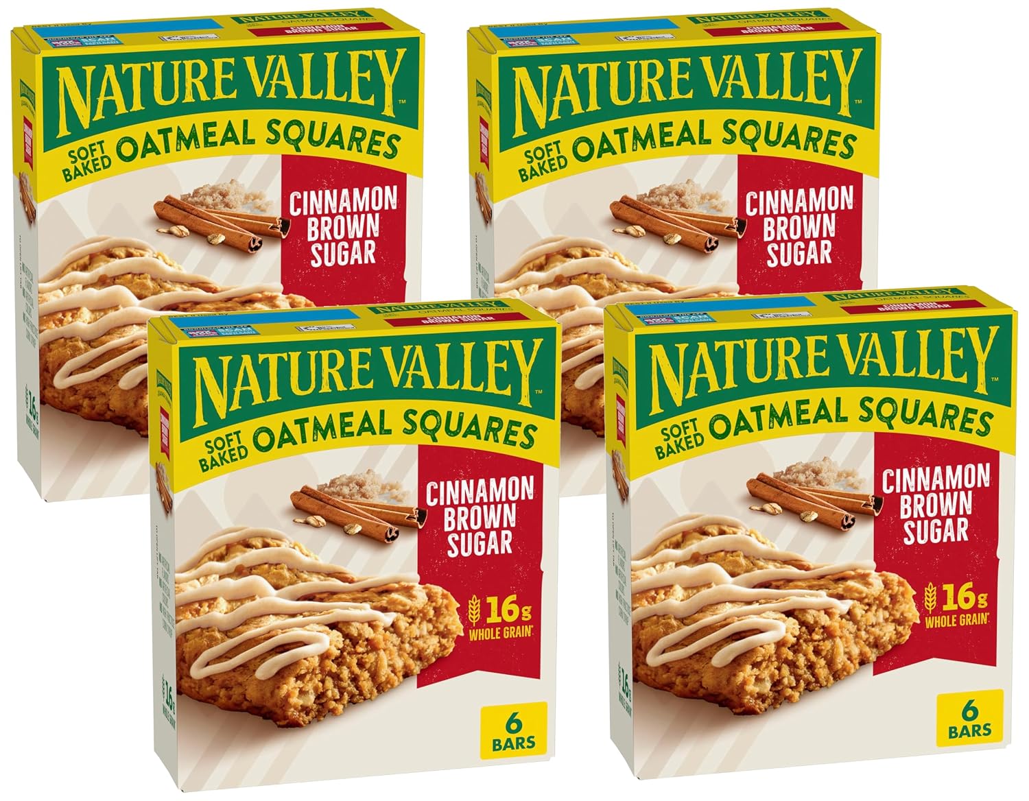 Nature Valley Soft-Baked Oatmeal Squares, Cinnamon Brown Sugar, 7.44 OZ, 6 ct (Pack of 4)