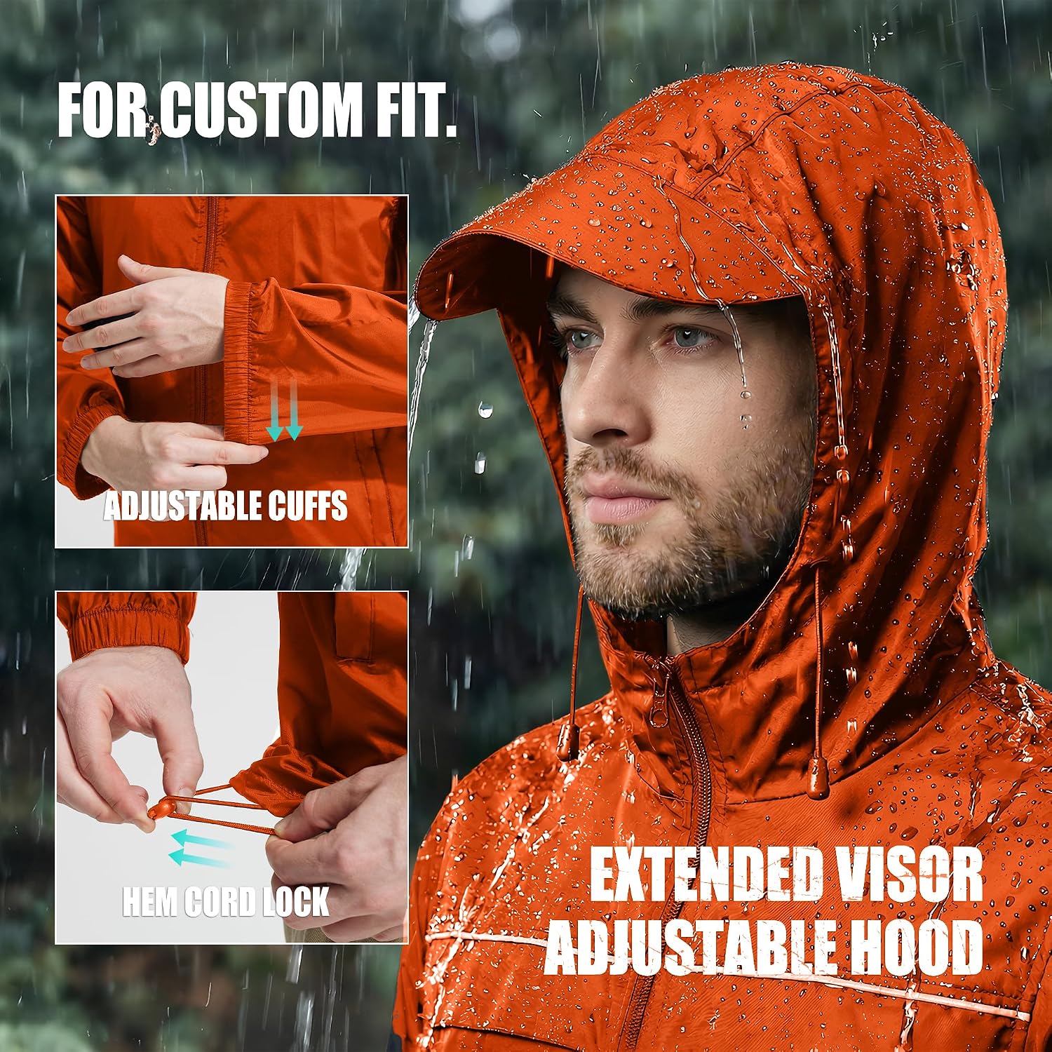 ZITY Mens Rain Jacket Waterproof Lightweight Rain Coat Packable Windbreaker